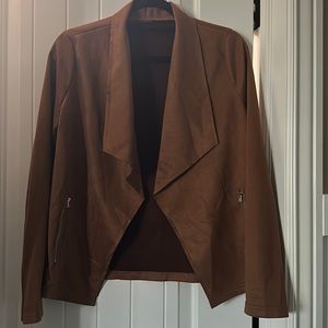 Waterfall Collar Open Front Suede Jacket